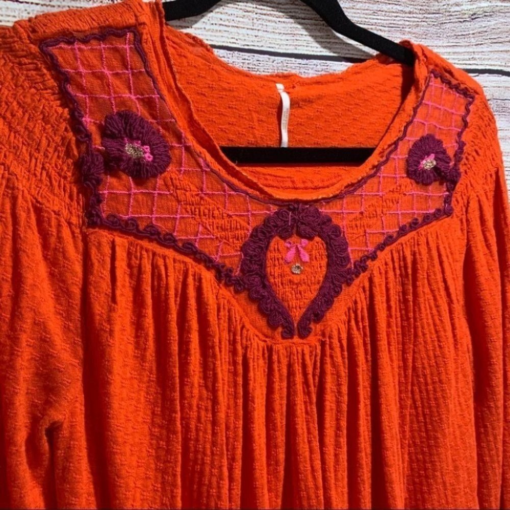 Free People Boho Begonia Red Embroidered Top - Picture 3 of 16